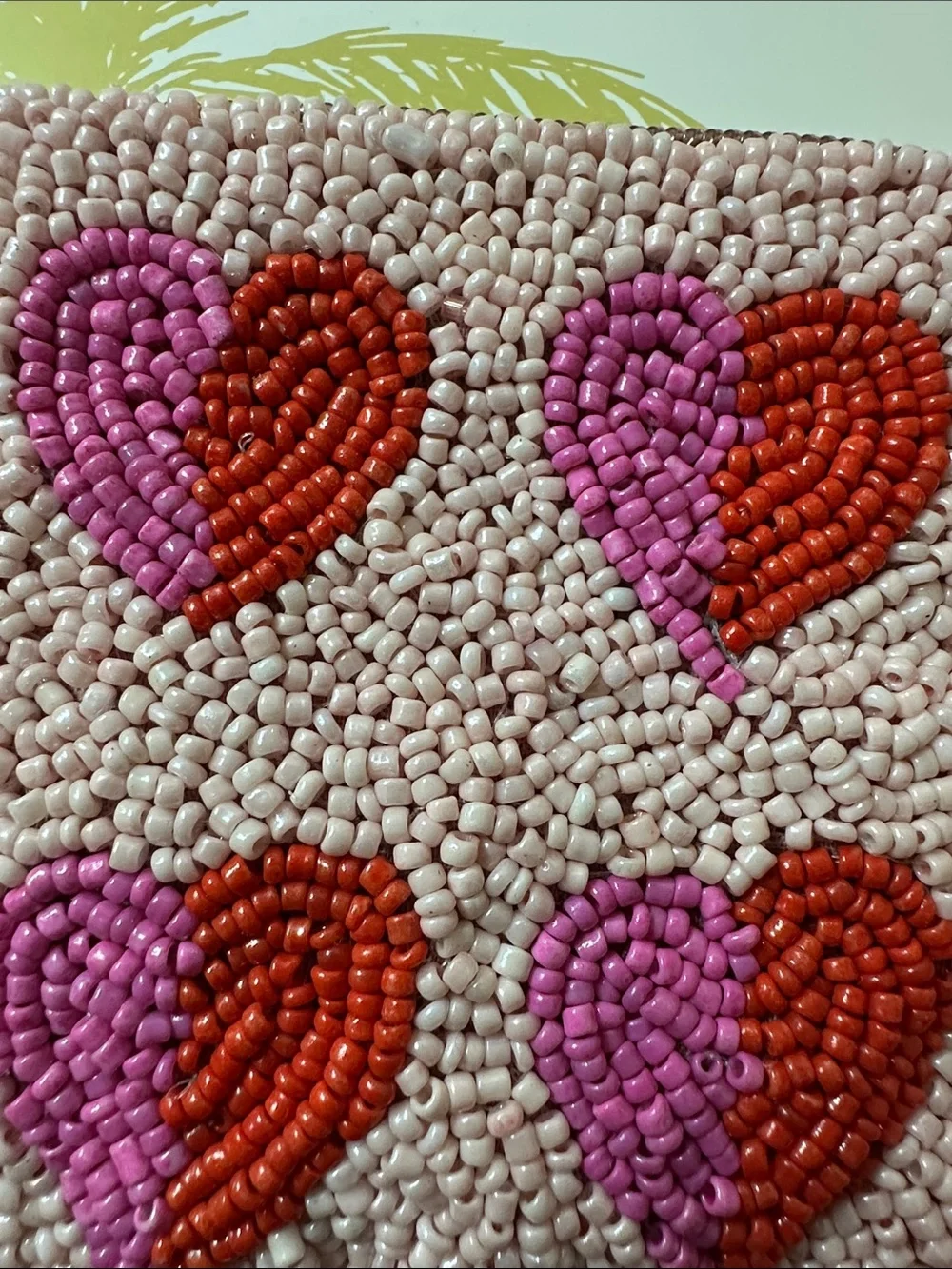 Pink Beaded Heart Zip Pouch